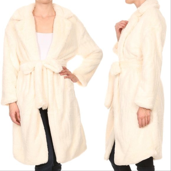 Long Teddy Coat - Cream - Picture 1 of 2